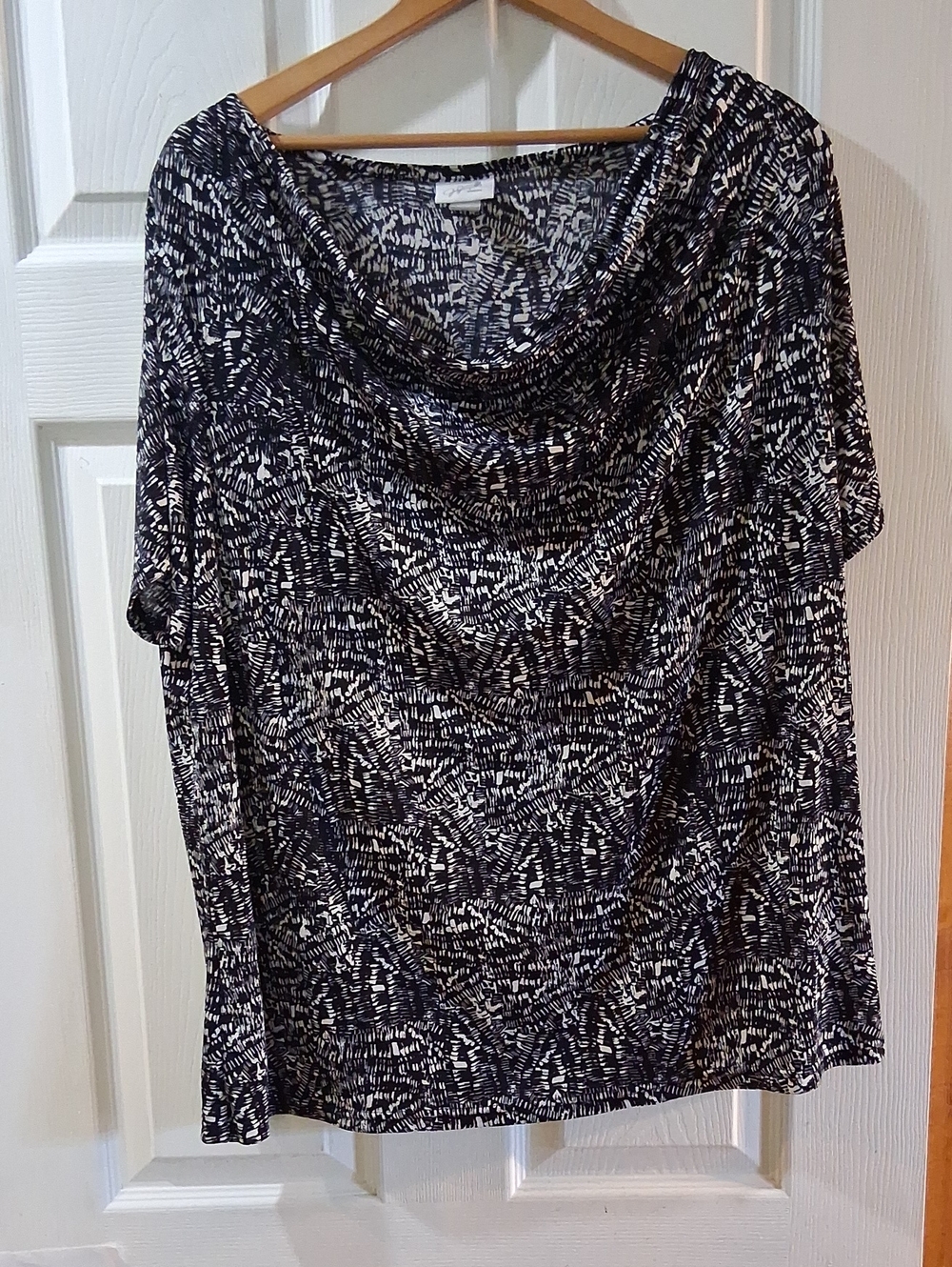 Jaclyn Smith Black & White Draped Cowl Neck Blouse